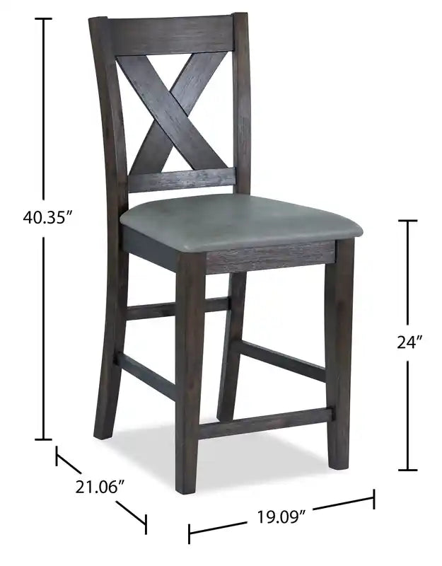 Chaise de salle à manger avec revêtement en similicuir, dossier croisé - Gris/Marron