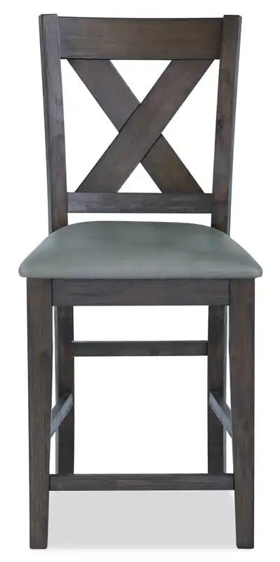 Chaise de salle à manger avec revêtement en similicuir, dossier croisé - Gris/Marron