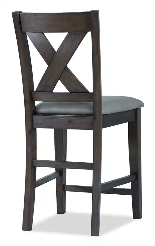 Chaise de salle à manger avec revêtement en similicuir, dossier croisé - Gris/Marron