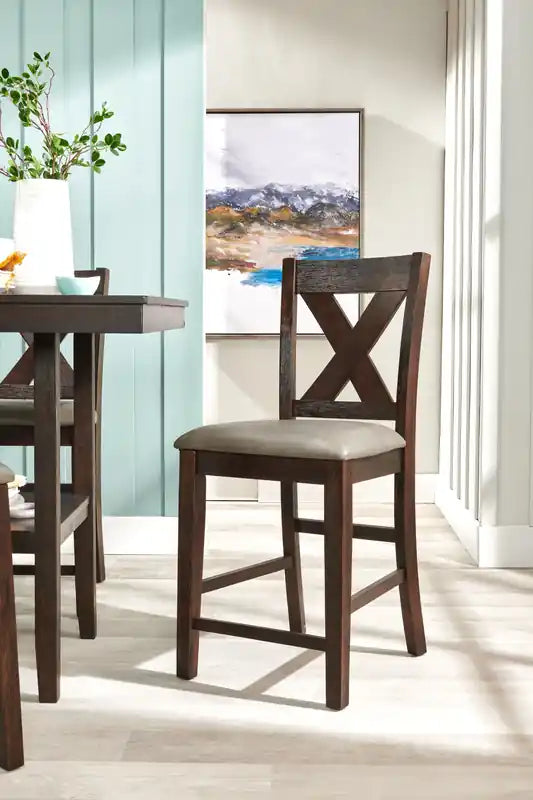 Chaise de salle à manger avec revêtement en similicuir, dossier croisé - Gris/Marron