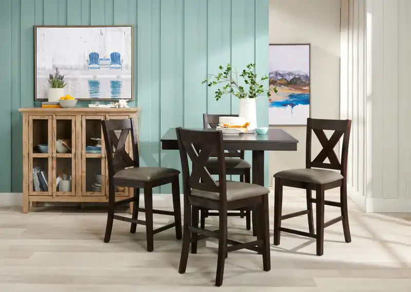 Chaise de salle à manger avec revêtement en similicuir, dossier croisé - Gris/Marron