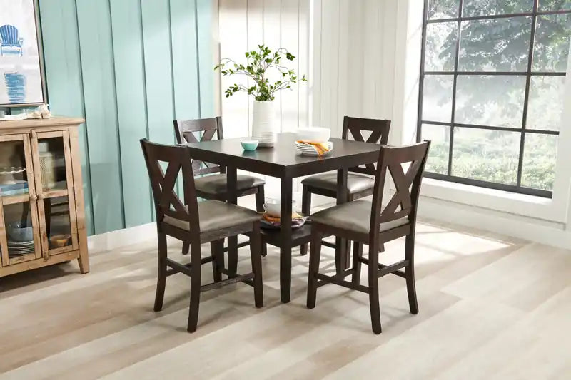 Chaise de salle à manger avec revêtement en similicuir, dossier croisé - Gris/Marron