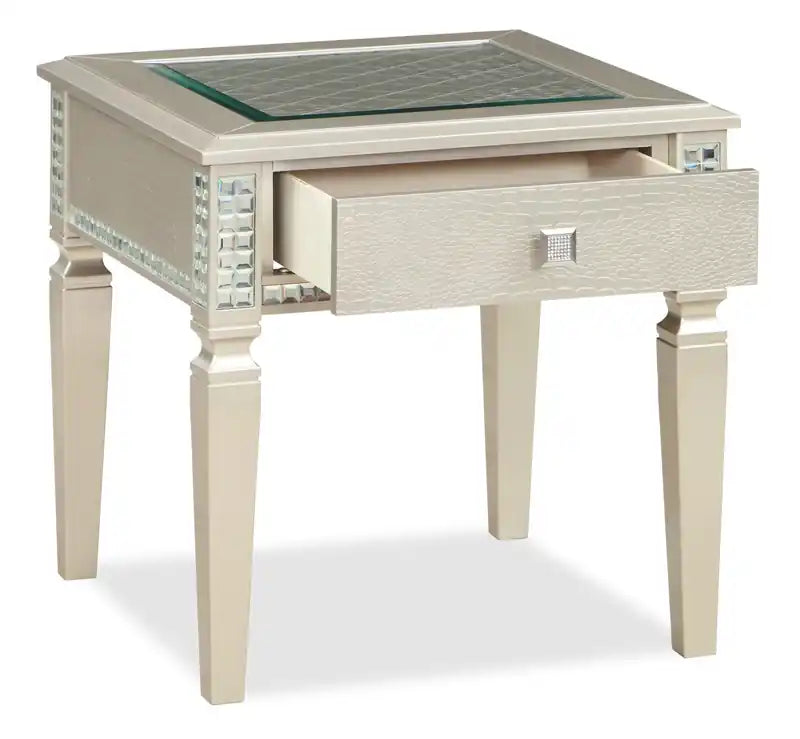 Table d'appoint avec tiroir effet miroir Glam 24" - Fini champagne