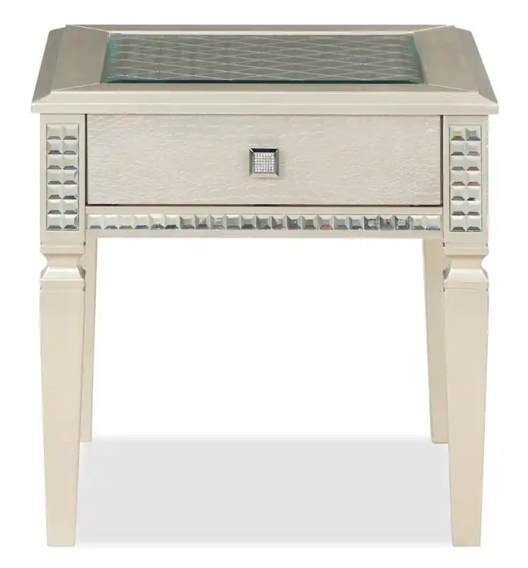 Table d'appoint avec tiroir effet miroir Glam 24" - Fini champagne
