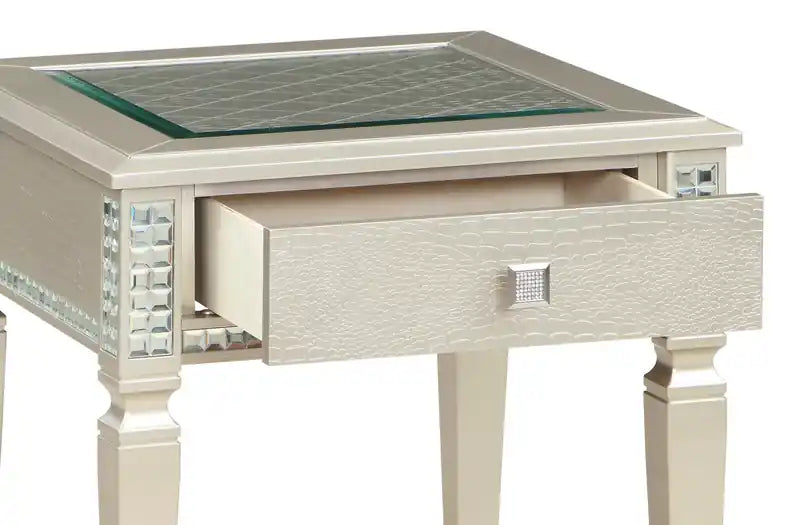 Table d'appoint avec tiroir effet miroir Glam 24" - Fini champagne