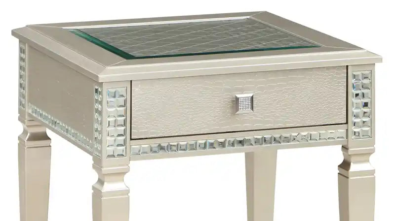 Table d'appoint avec tiroir effet miroir Glam 24" - Fini champagne