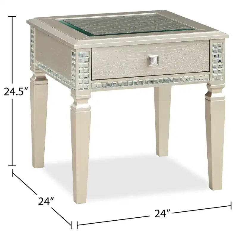 Table d'appoint avec tiroir effet miroir Glam 24" - Fini champagne