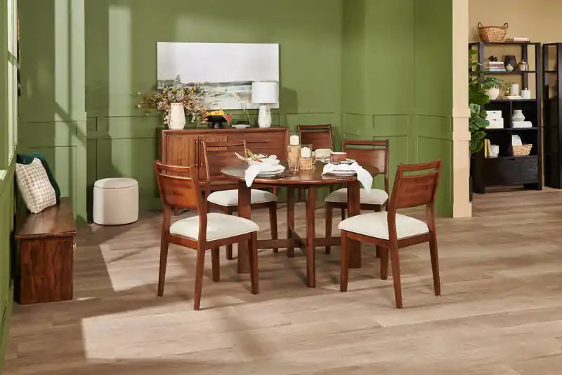Chaise de salle à manger en tissu polyester, bois, dossier à barreaux - Marron et beige