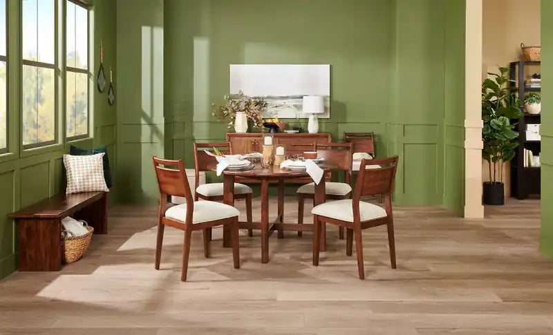 Chaise de salle à manger en tissu polyester, bois, dossier à barreaux - Marron et beige