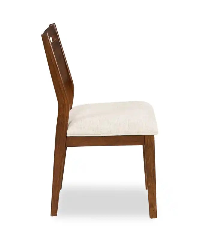 Chaise de salle à manger en tissu polyester, bois, dossier à barreaux - Marron et beige
