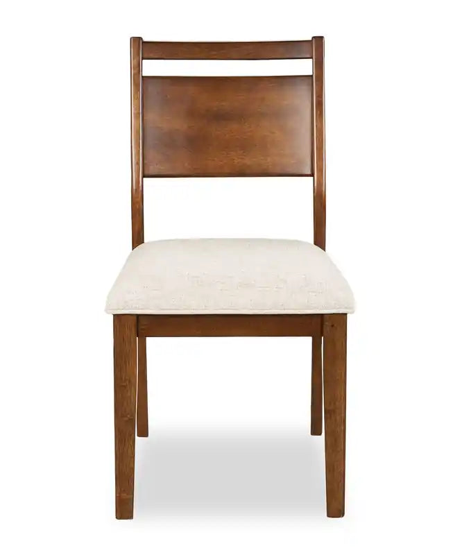 Chaise de salle à manger en tissu polyester, bois, dossier à barreaux - Marron et beige