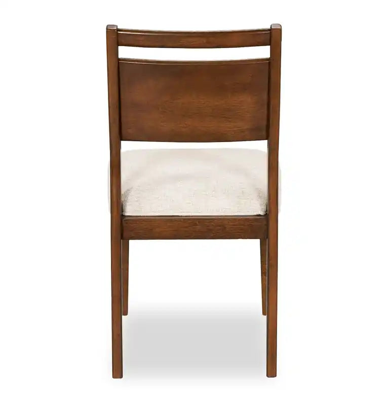 Chaise de salle à manger en tissu polyester, bois, dossier à barreaux - Marron et beige