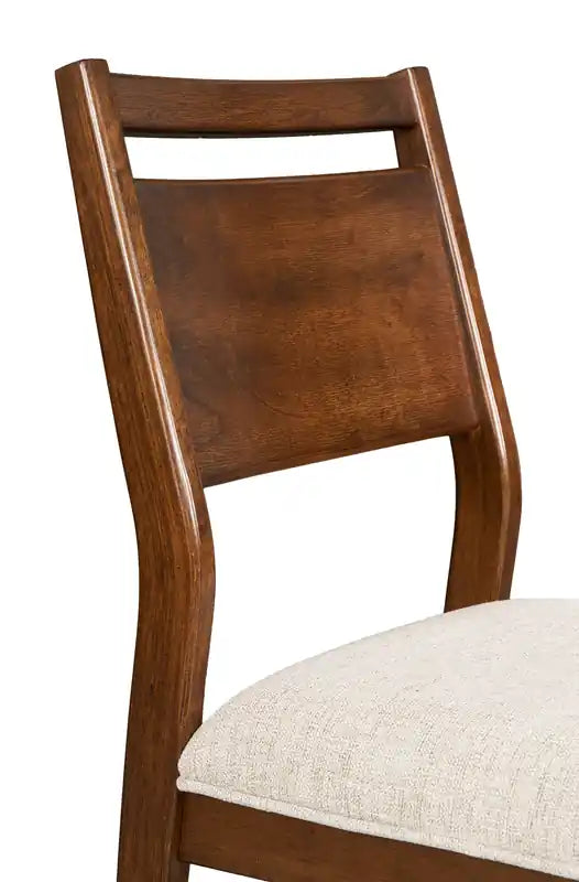 Chaise de salle à manger en tissu polyester, bois, dossier à barreaux - Marron et beige