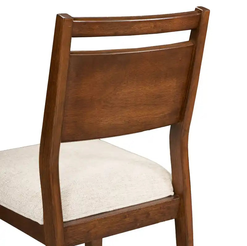 Chaise de salle à manger en tissu polyester, bois, dossier à barreaux - Marron et beige