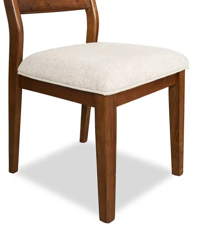 Chaise de salle à manger en tissu polyester, bois, dossier à barreaux - Marron et beige