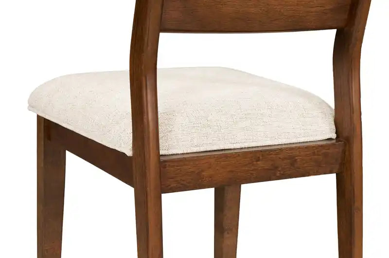 Chaise de salle à manger en tissu polyester, bois, dossier à barreaux - Marron et beige