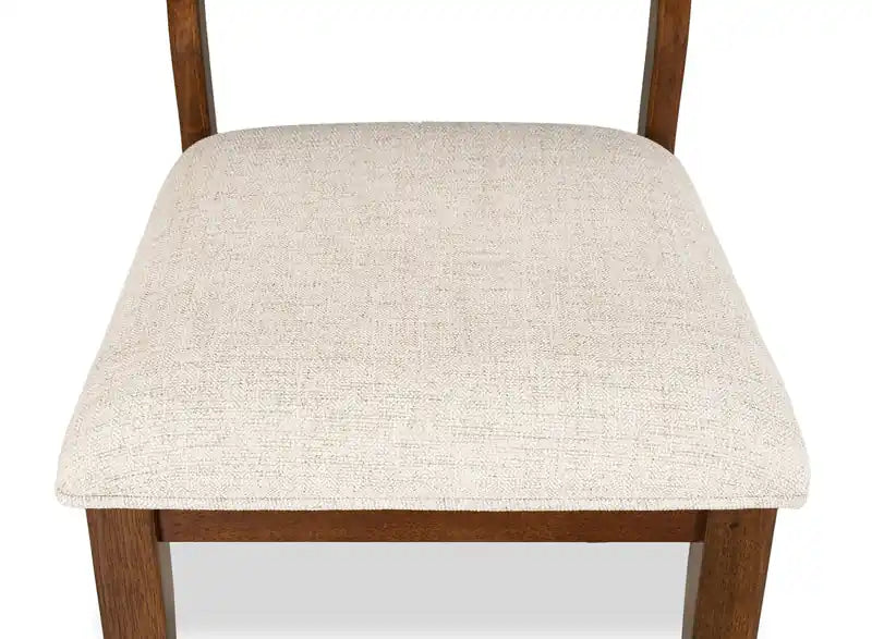 Chaise de salle à manger en tissu polyester, bois, dossier à barreaux - Marron et beige
