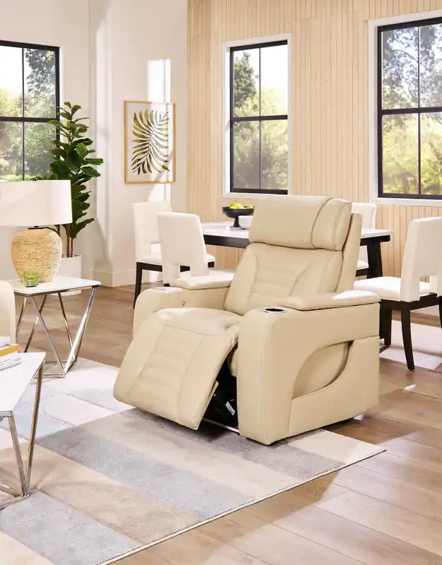 Fauteuil inclinable massant électrique en similicuir avec appui-tête électrique et siège chauffant – Abricot