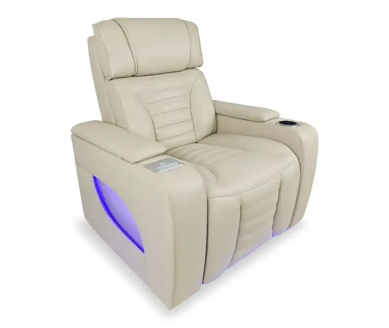 Fauteuil inclinable massant électrique en similicuir avec appui-tête électrique et siège chauffant – Abricot