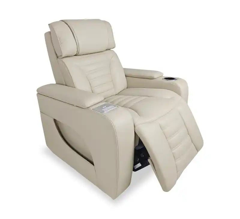 Fauteuil inclinable massant électrique en similicuir avec appui-tête électrique et siège chauffant – Abricot