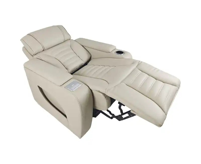 Fauteuil inclinable massant électrique en similicuir avec appui-tête électrique et siège chauffant – Abricot